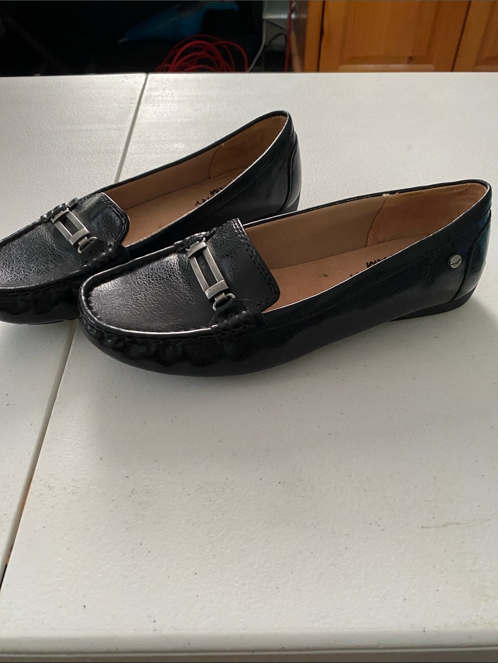 Black Women's Leather Loafers with Silver Accent โLife Strideโ with Memory Foam